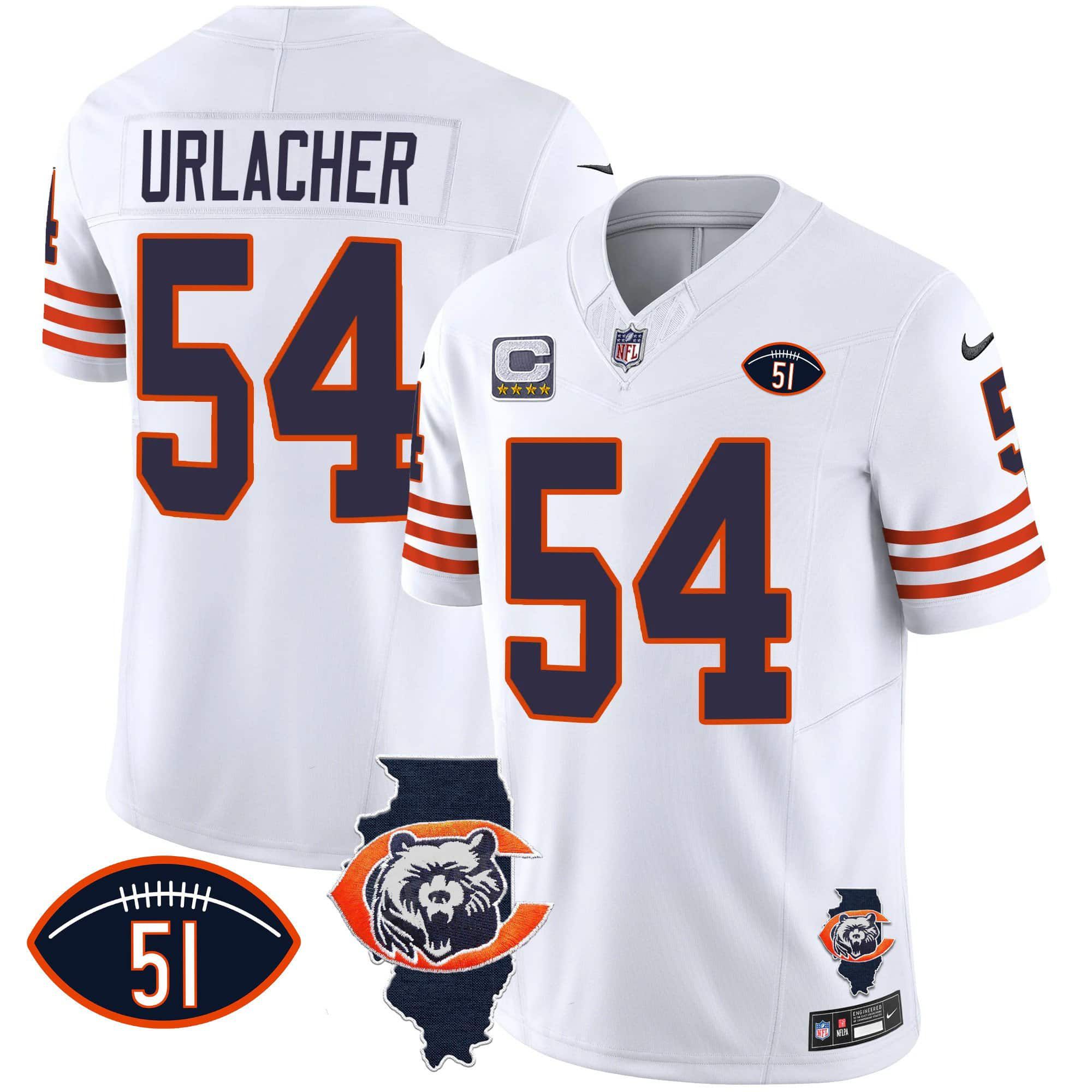 Men Chicago Bears #54 Urlacher White 2024 Nike Throwback Illinois Patch Vapor NFL Jersey